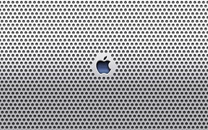 Apple Logo on Perforated Metal Surface with Blue Gradient Center HD wallpaper