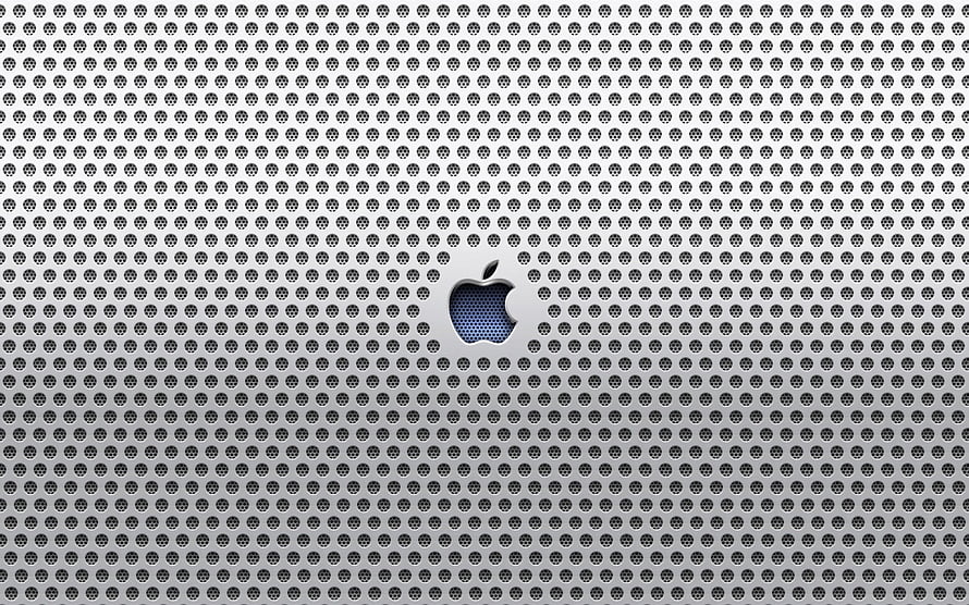 Apple Logo on Perforated Metal Surface with Blue Gradient Center HD wallpaper