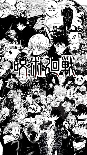Jujutsu Kaisen Black and White Manga Panel Collage Featuring Gojo Satoru and Yuji Itadori HD phone wallpaper
