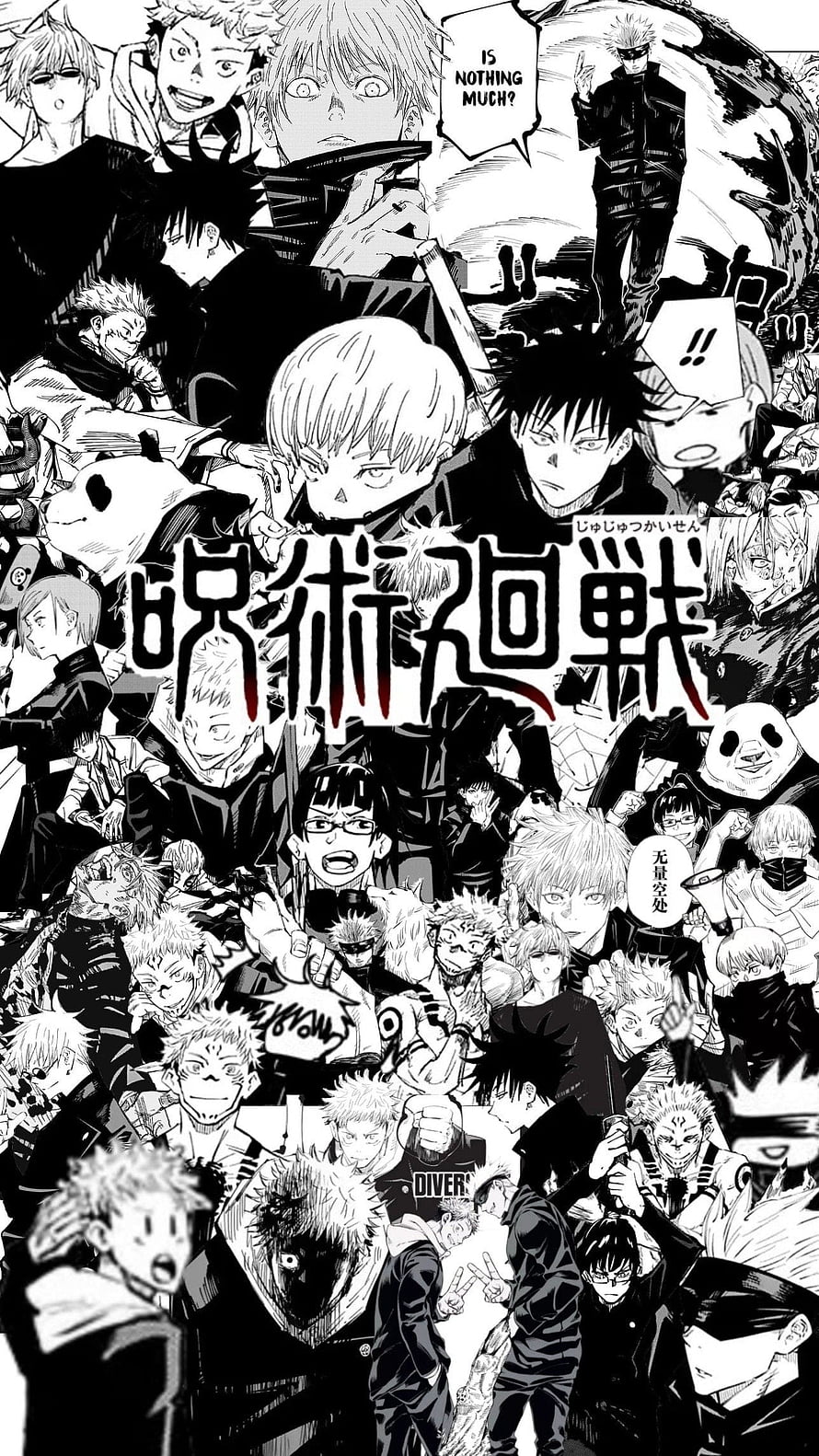 Jujutsu Kaisen Black and White Manga Panel Collage Featuring Gojo Satoru and Yuji Itadori HD phone wallpaper