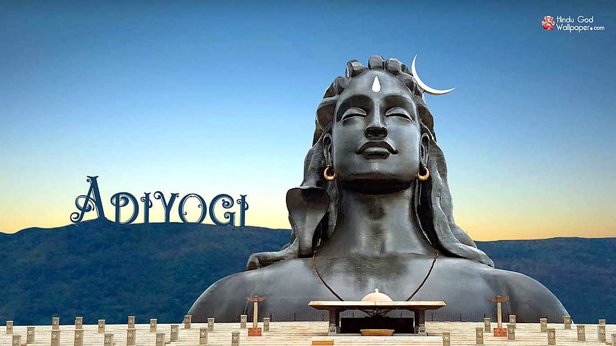 Adiyogi Shiva Statue at Dawn with Crescent Moon and Serene Expression HD wallpaper