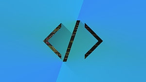 Minimalist Web Development Logo with Code Texture on Blue Gradient Background HD wallpaper