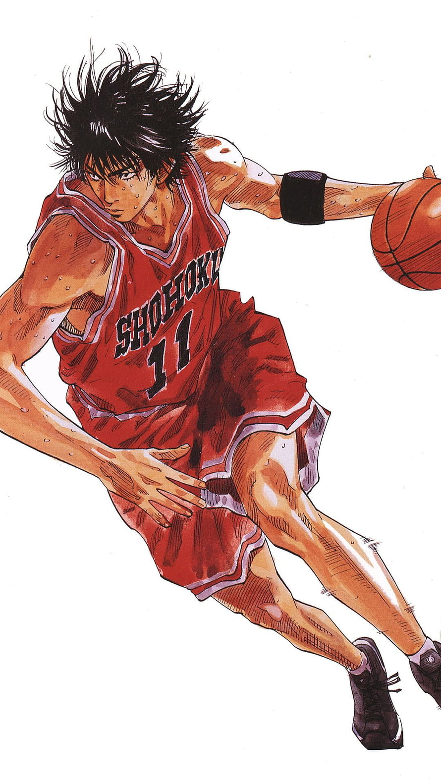 Slam Dunk Anime Illustration of Player Number 11 in Red Shohoku Basketball Uniform HD phone wallpaper
