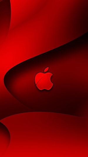 Apple Logo on Deep Red Abstract Background with Flowing Curves and Soft Shadows HD phone wallpaper
