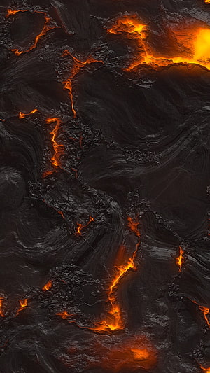 Molten Lava Cracks in Dark Volcanic Rock Texture HD phone wallpaper