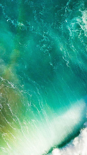 Aerial View of Turquoise Ocean Waves and White Sea Foam HD phone wallpaper