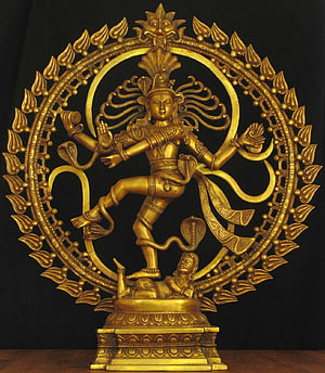 Golden Nataraja Shiva Cosmic Dance Sculpture with Flame Halo and Apasmara Figure HD phone wallpaper