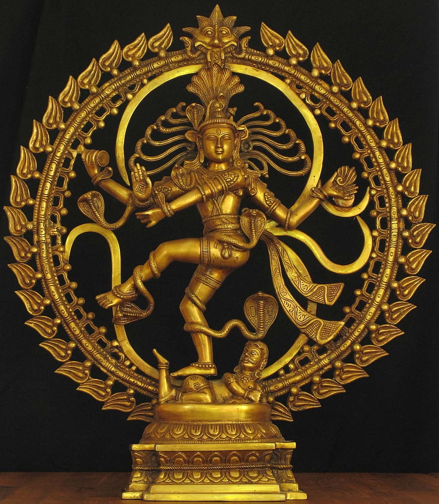 Golden Nataraja Shiva Cosmic Dance Sculpture with Flame Halo and Apasmara Figure HD phone wallpaper