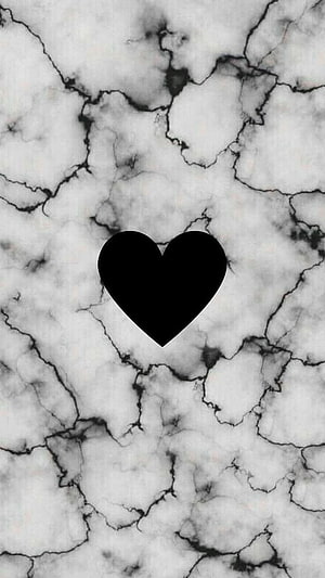 Minimalist Black Heart on White Marble Texture Aesthetic Background HD phone wallpaper