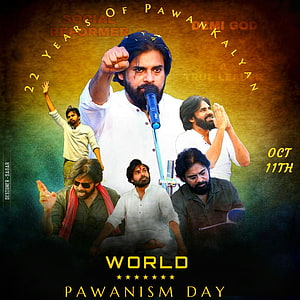 Pawan Kalyan World Pawanism Day Tribute Poster with Multiple Action Poses HD phone wallpaper
