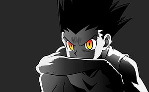 Gon Freecss Intense Anime Portrait with Fiery Eyes and Spiky Hair HD wallpaper
