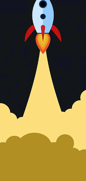 Minimalist Flat Design Rocket Launching Through Golden Clouds Against Dark Night Sky HD phone wallpaper