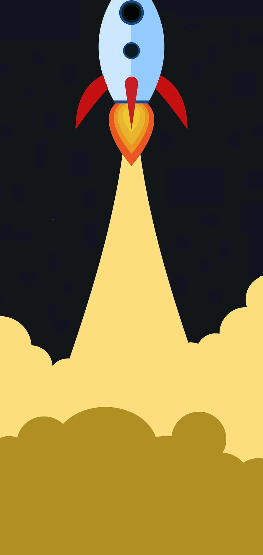 Minimalist Flat Design Rocket Launching Through Golden Clouds Against Dark Night Sky HD phone wallpaper