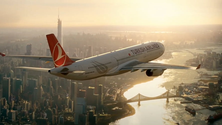 Turkish Airlines A330-300 Cruising Over Istanbul Skyline at Golden Hour HD wallpaper