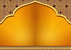 Golden Islamic Arch Frame with Intricate Geometric Patterns and Ornamental Border HD wallpaper