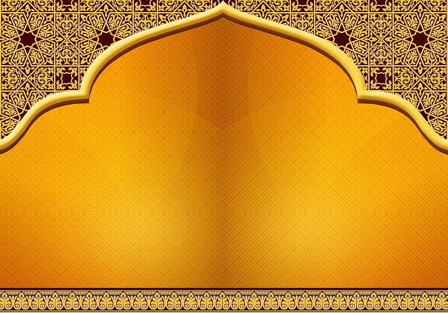 Golden Islamic Arch Frame with Intricate Geometric Patterns and Ornamental Border HD wallpaper