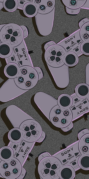 PlayStation 1 DualShock Controller Pattern with Neon Purple Glow on Dark Background HD phone wallpaper