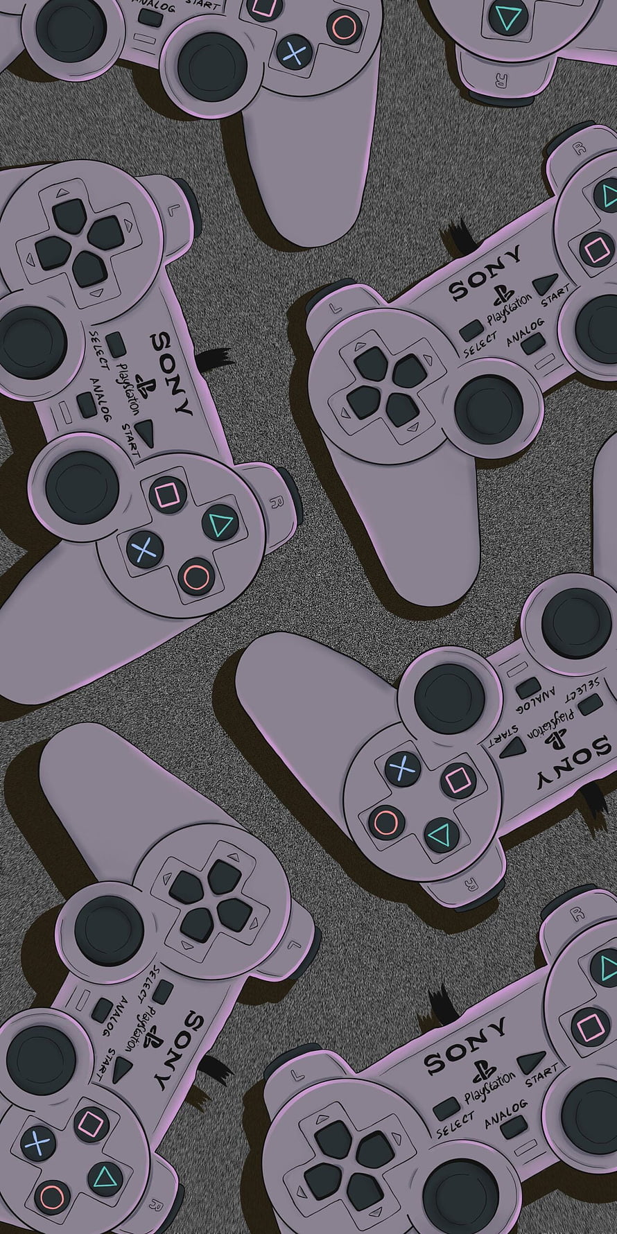 PlayStation 1 DualShock Controller Pattern with Neon Purple Glow on Dark Background HD phone wallpaper