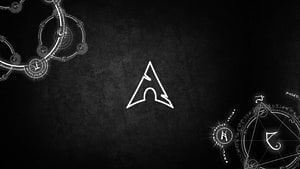 BlackArch Linux Minimalist Logo on Dark Textured Background with Glowing Geometric Symbols HD wallpaper