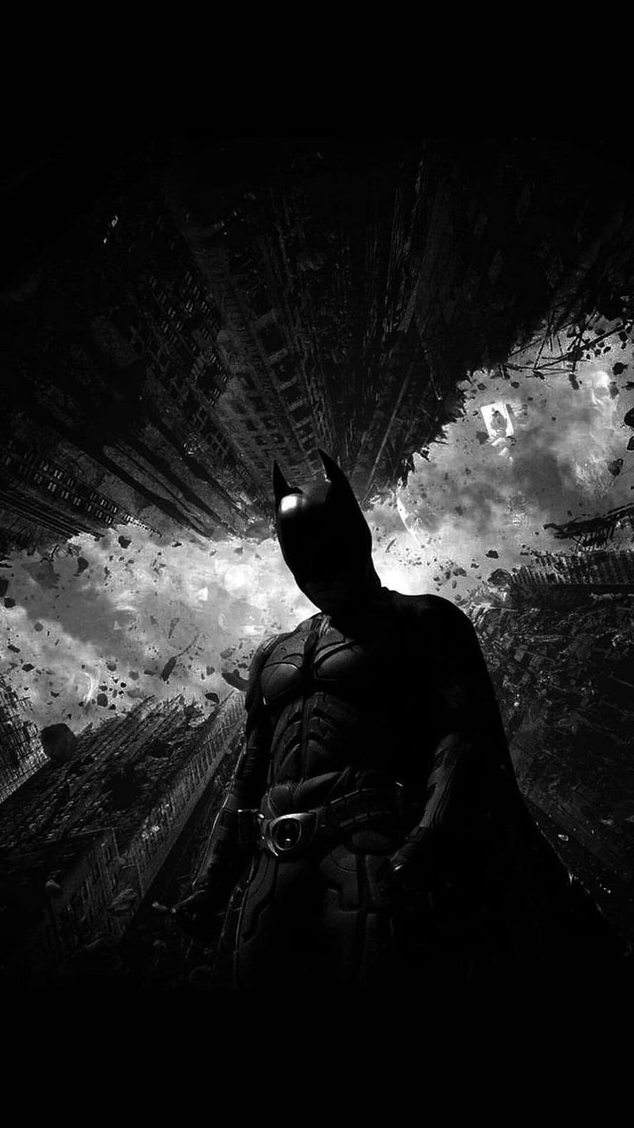 Dark Batman Silhouette Amidst Urban Destruction and Debris, Dark Batman Mobile for HD phone wallpaper