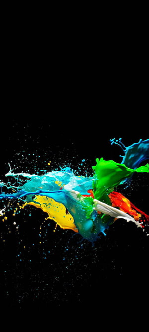 Vibrant Multicolored Paint Splash Explosion on Black Background HD phone wallpaper
