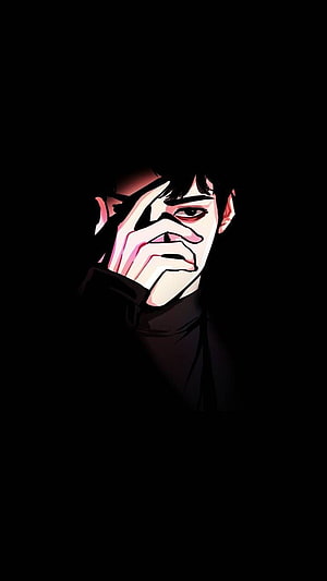 Dark Anime Boy Hiding Face in Shadow with Intense Red Eye HD phone wallpaper