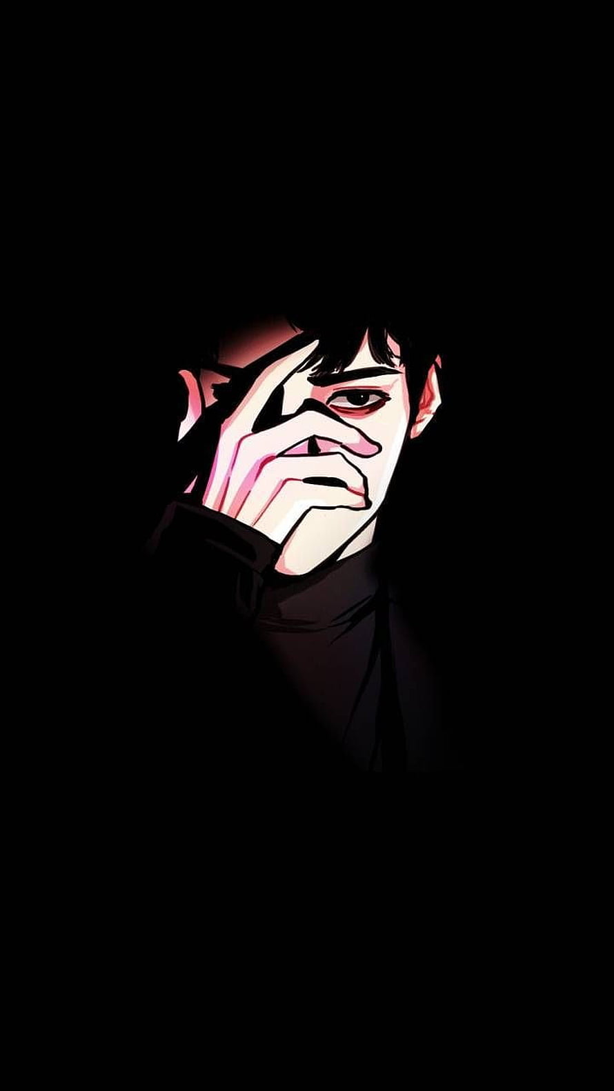 Dark Anime Boy Hiding Face in Shadow with Intense Red Eye HD phone wallpaper