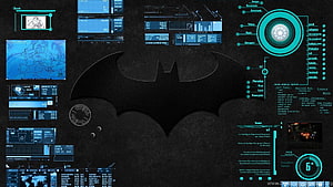 Batman Batcomputer Interface with Dark Tech Dashboard and Cyan HUD Elements HD wallpaper