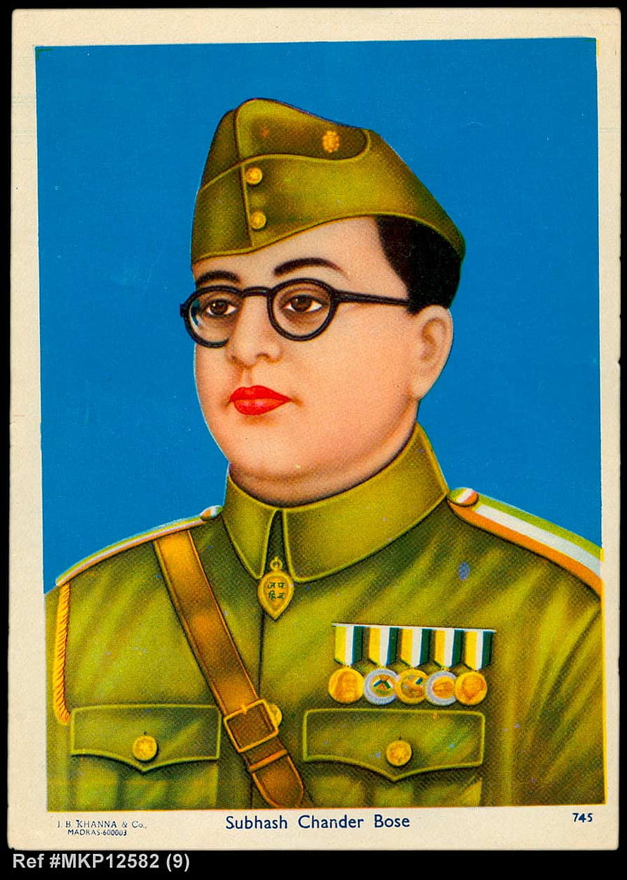 Subhash Chandra Bose Vintage Military Portrait Illustration in Olive Green Uniform HD phone wallpaper