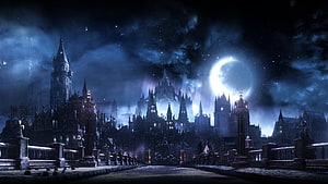 Anor Londo Cathedral at Night in Dark Souls Fantasy Landscape HD wallpaper