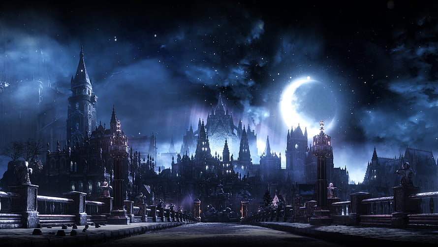 Anor Londo Cathedral at Night in Dark Souls Fantasy Landscape HD wallpaper