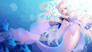Sangonomiya Kokomi Genshin Impact Mermaid Artwork Underwater Ocean Fantasy Illustration HD wallpaper