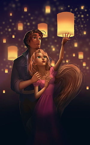 Rapunzel and Flynn Rider Releasing a Sky Lantern in Tangled HD phone wallpaper