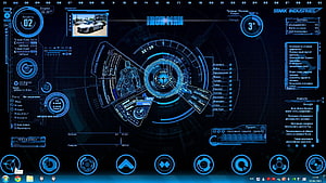 Iron Man JARVIS Interface Desktop Theme with Stark Industries HUD and System Dashboard HD wallpaper