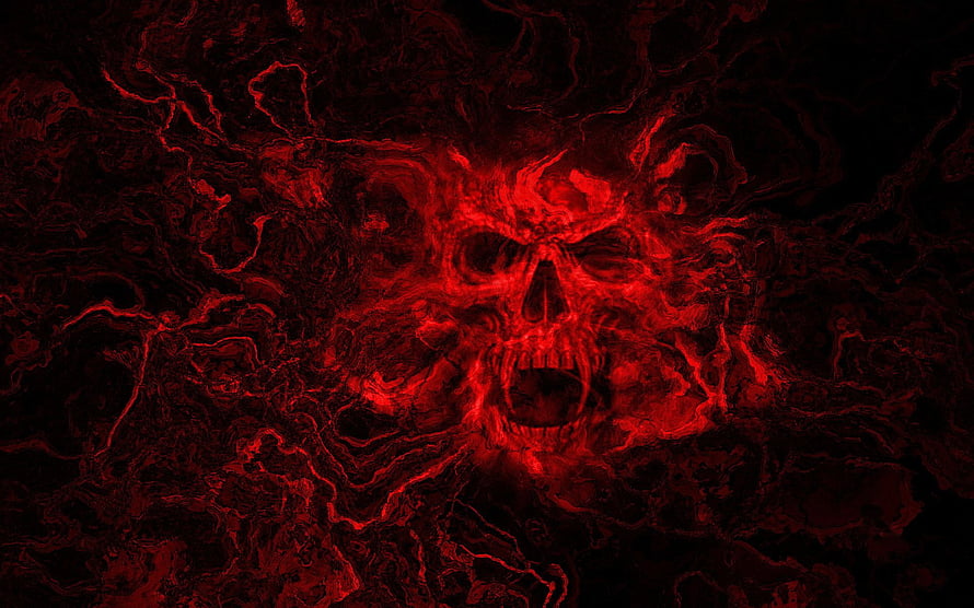 Fiery Red Skull Emerging From Dark Swirling Smoke and Embers HD wallpaper