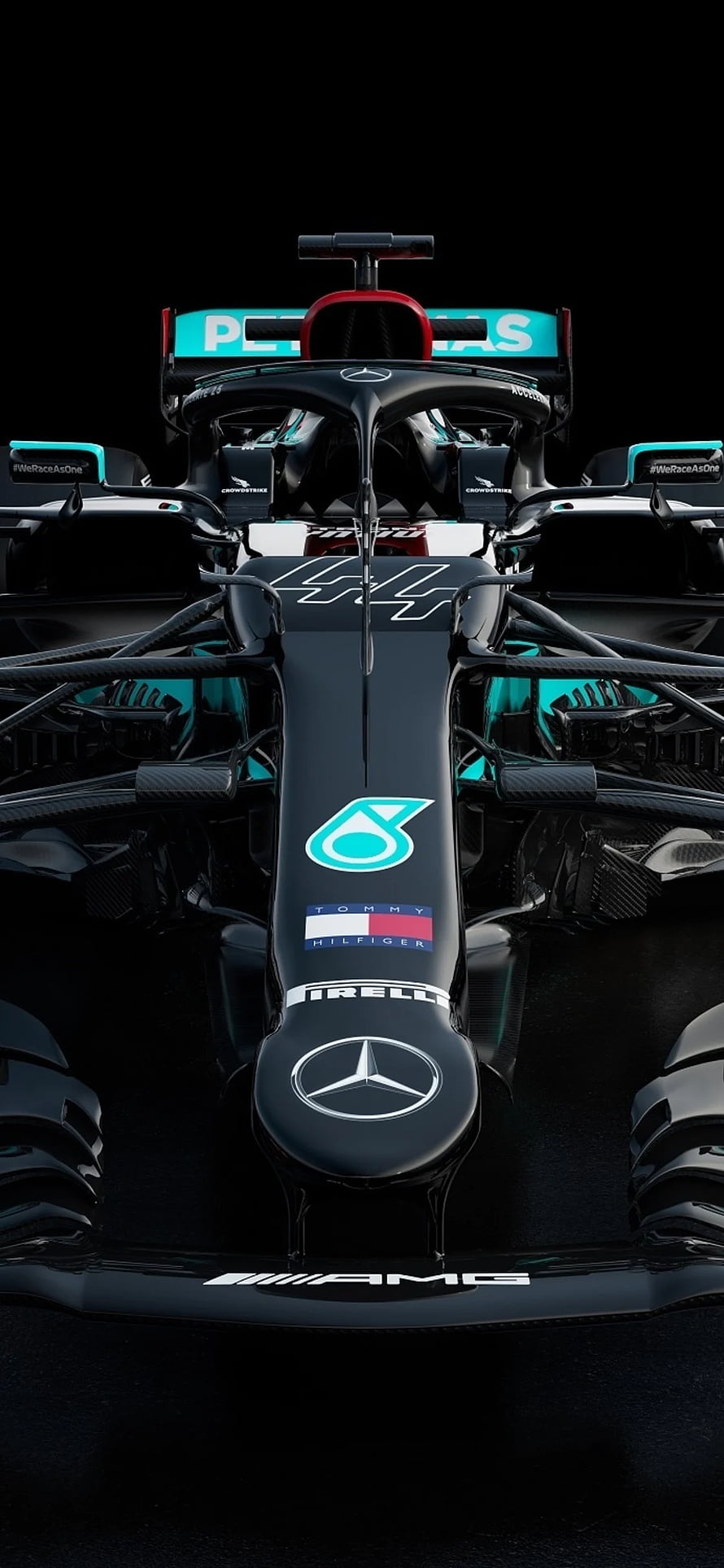 Mercedes AMG F1 W12 E Performance Front View with Petronas and Tommy Hilfiger Sponsors HD phone wallpaper