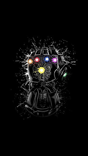 Thanos Infinity Gauntlet with Glowing Stones on Black Background HD phone wallpaper
