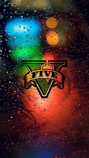 GTA V Logo on Rainy Window with Bokeh Lights HD phone wallpaper