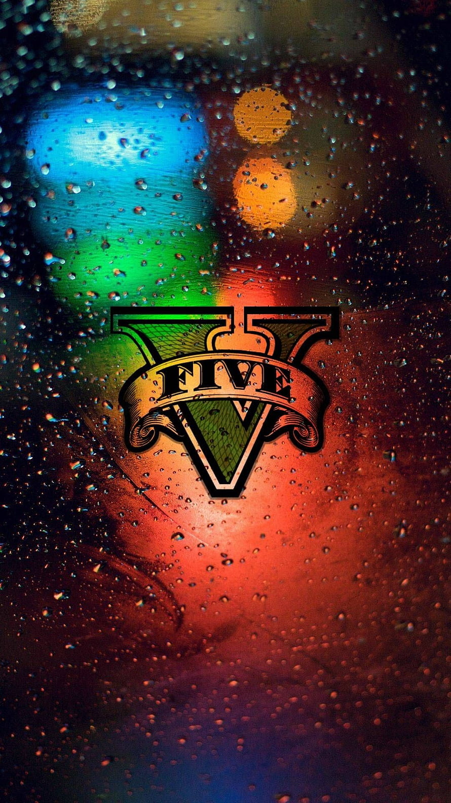 GTA V Logo on Rainy Window with Bokeh Lights HD phone wallpaper
