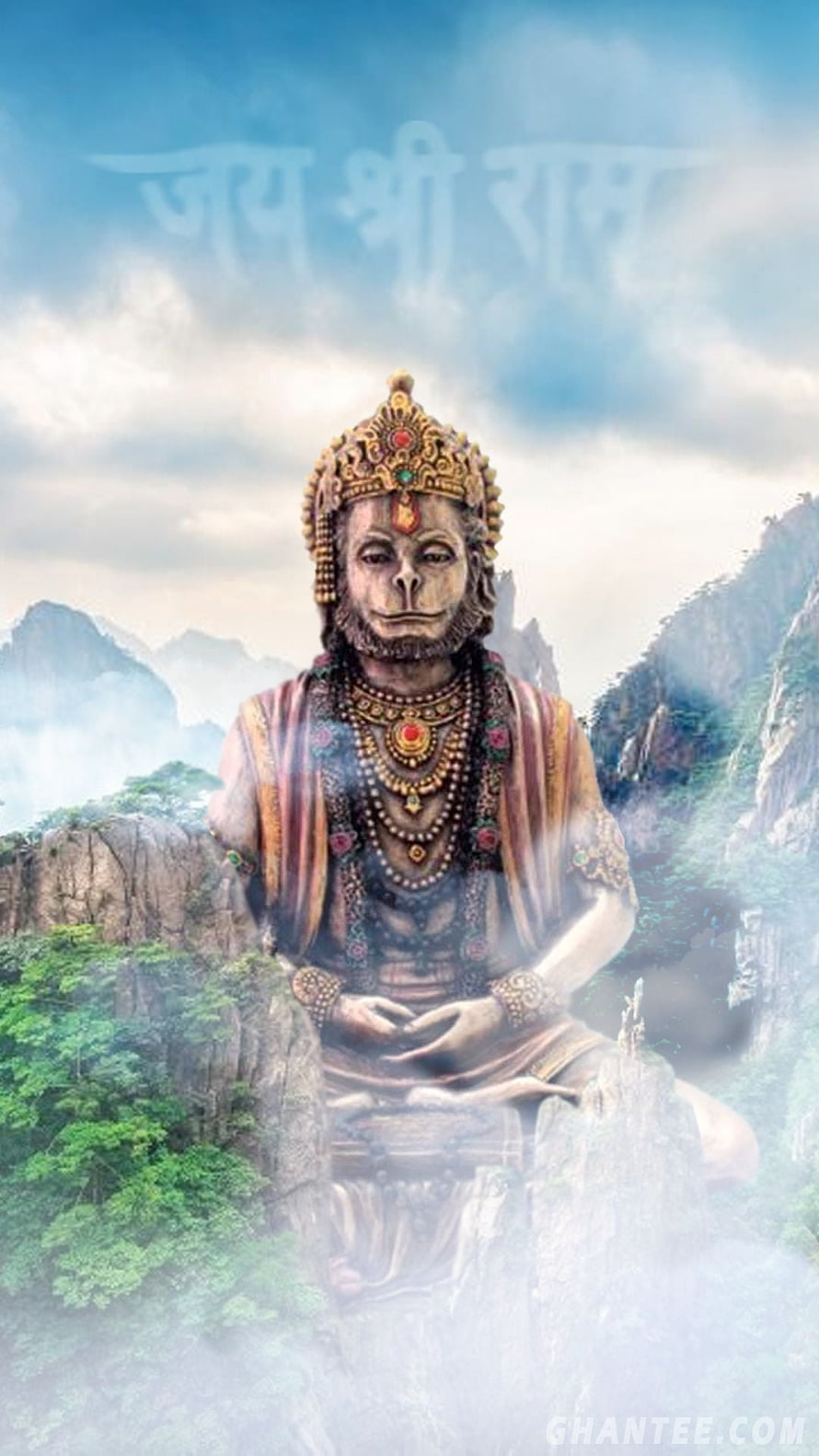 Hanuman Ji Meditating in Serene Mountain Landscape with Misty Peaks, hanuman ji – Ghantee, Hanuman Meditation HD phone wallpaper