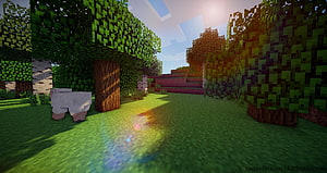 Minecraft Forest Scene with Sheep and Sunlight HD wallpaper