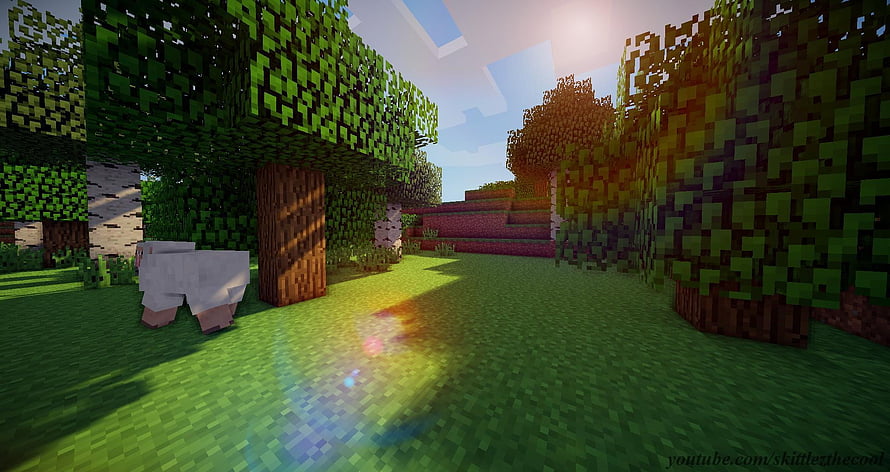 Minecraft Forest Scene with Sheep and Sunlight HD wallpaper