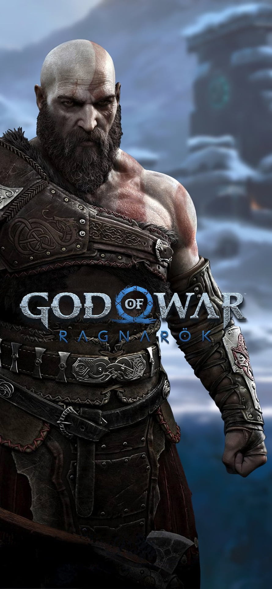 Kratos in Norse Armor from God of War Ragnarok Against a Stormy Sky HD phone wallpaper