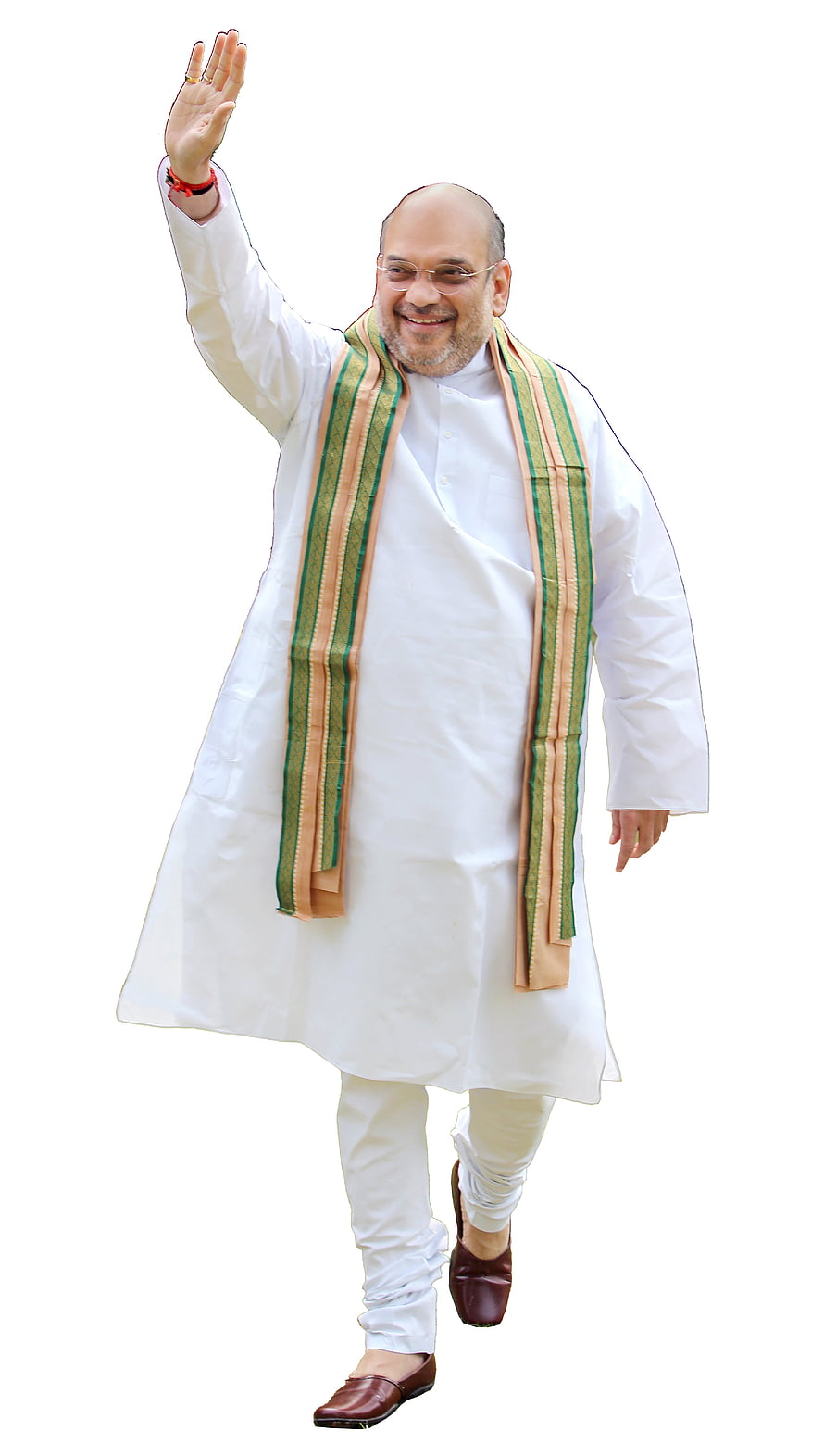 Amit Shah in white kurta and striped stole waving to the crowd HD phone wallpaper