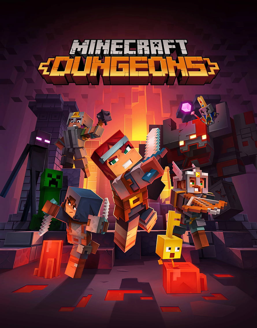Minecraft Dungeons Hero Squad Adventure Poster with Villains and Lava Dungeon Setting HD phone wallpaper