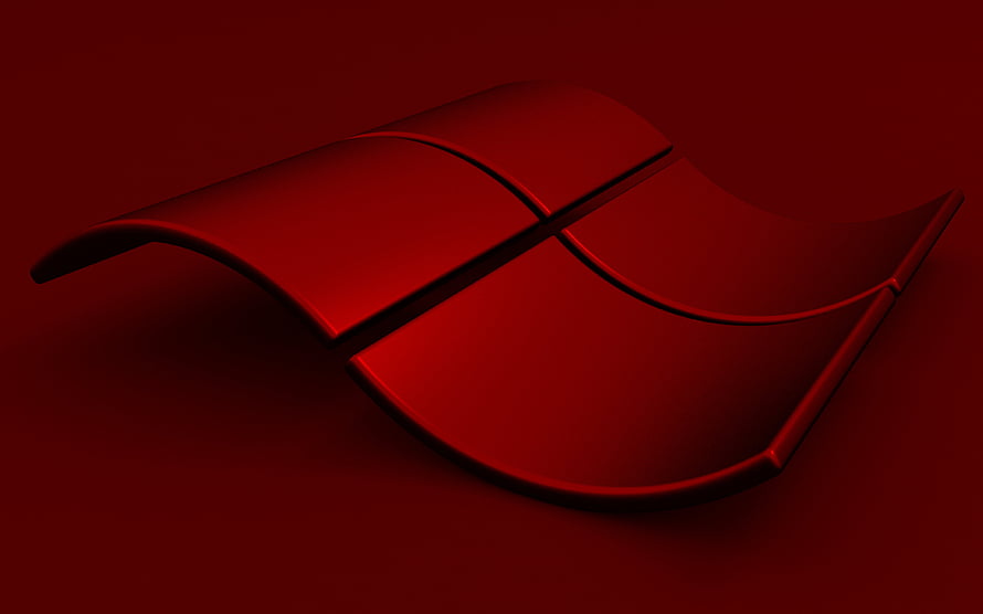 Windows 3D Wavy Logo in Deep Red with Glossy Finish and Dramatic Lighting HD wallpaper