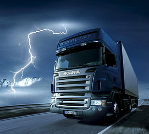 Scania Topline R620 Heavy Duty Truck Driving on Highway During Thunderstorm HD wallpaper
