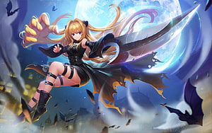 Konjiki no Yami from To Love Ru in Dynamic Action Pose with Moon and Bats HD wallpaper