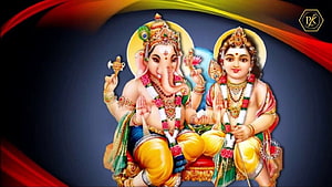 Baby Murugan and Vinayagar Deity Illustration with Traditional Ornaments and Floral Garlands HD wallpaper