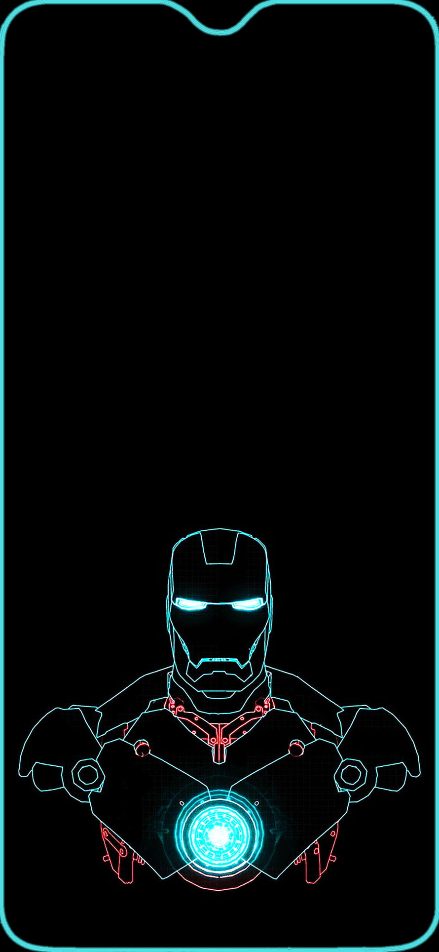 Iron Man Neon Wireframe Portrait with Glowing Arc Reactor on Black Background HD phone wallpaper